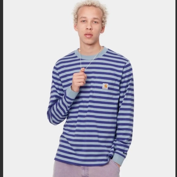 Carhartt Other - NWT CARHARTT L/S Scotty Striped Long Sleeve Pocket T-Shirt Razzmic Frost Blue M